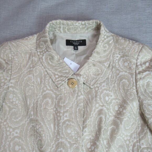 Talbots Jacket Womens Sz 8P Cream Gold Metallic Damask Church Lady Quiet Luxury - Picture 3 of 10
